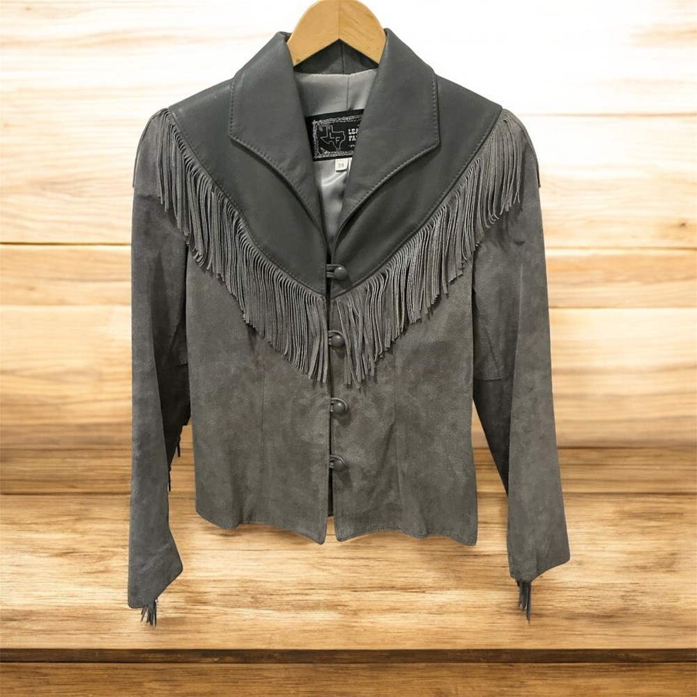 The leather factory fringe western style women jacket size 7/8
